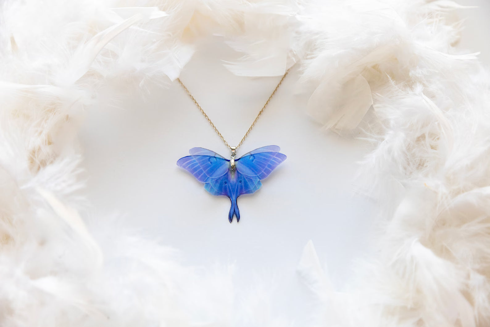 Handcrafted Blue Lunar Moth Pendant